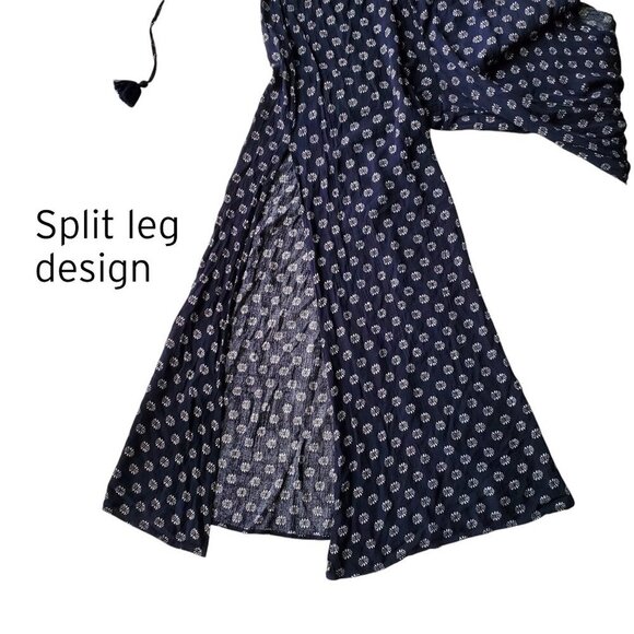 1. State Gypsy Night Embroidered Navy V-Neck High-Slit Wide-Leg Jumpsuit Size S - Picture 6 of 16